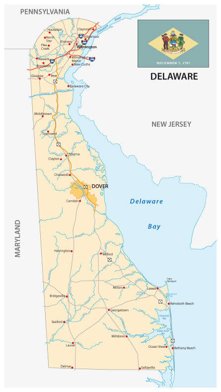 Road Carte de the EU State Delaware with Flag